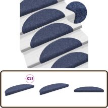 Tapis d'escalier auto-adhésif Poinçon aiguilleté 15 pcs Bleu - Tapets D'escaliers - Tapis D'escalier Auto-adhésif - Tapis Antidérapant Escalier