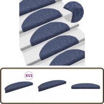 Tapis d'escalier auto-adhésif Poinçon aiguilleté 15 pcs Bleu - Tapets D'escaliers - Tapis D'escalier Auto-adhésif - Tapis En Polypropylène - Tapis