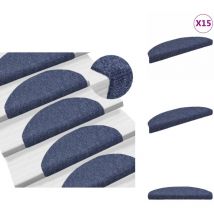 Tapis d'escalier auto-adhésif Poinçon aiguilleté 15 pcs Bleu - Tapets D'escaliers - Tapis D'escalier Auto-adhésif - Tapis En Polypropylène - Tapis