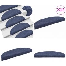 Tapis d'escalier auto-adhésif Poinçon aiguilleté 15 pcs Bleu - Tapets D'escaliers - Tapis D'escalier Auto-adhésif - Tapis En Polypropylène - Tapis