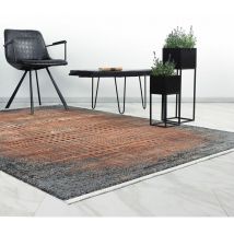 Hellocarpet - Tapis design 3D rayé poils ras avec franges Nath Terre 80x150