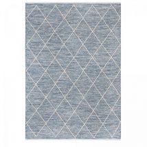 Unamourdetapis - Tapis salon et chambre en coton 70x140 bleu rectangle tissé motif scandinave cotona