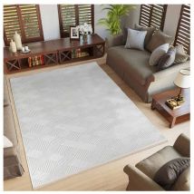 Allotapis - Tapis design avec franges graphique rectangle Aimee Crème 80x150