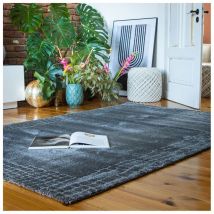 Deladeco - Tapis design courtes mèches rectangle Tibo Anthracite 80x150