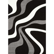 Merinos - Tapis salon et chambre 160x230 noir rectangle tissé motif rond vague