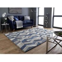 Flair Rugs - Tapis design graphique en laine pour salon Asher Bleu 200x290