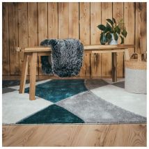 Deladeco - Tapis design rectangle courbe Leandro Bleu 160x230