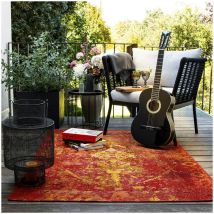 Deladeco - Tapis d'intérieur et extérieur ethnique Erika Rouge 200x290