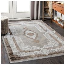 Allotapis - Tapis d'orient avec franges rectangle beige Casa Beige 120x170