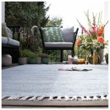 Deladeco - Tapis écologique plat rayé avec franges moderne Svea Bleu 160x230