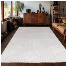 Allotapis - Tapis effet courbe 3D design intérieur Bincia Crème 140x200