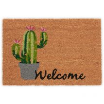 Relaxdays Tapis en coco, paillasson « Welcome », 40x60 cm, antidérapant, résistant, intérieur & extérieur, coloré