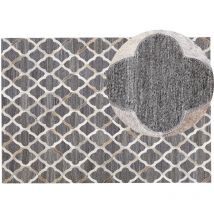 Tapis à Motif Marocain Tendance en Tissu Jacquard Gris et Peau de Vache Beige 160 x 230 cm Idéal pour Intérieur Moderne Beliani