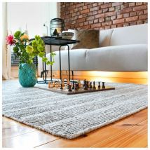 Deladeco - Tapis en laine plat moderne rectangle Knit Sable 140x200