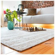 Deladeco - Tapis en laine plat moderne rectangle Knit Ivoire 120x170