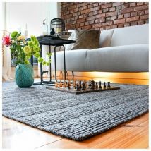 Deladeco - Tapis en laine plat moderne rectangle Knit Taupe 200x290