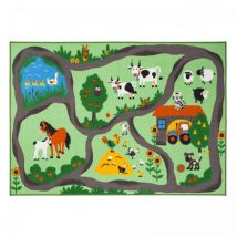 Unamourdetapis - Tapis enfant tufté 133x190 vert et bleu rectangle farmroad