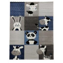Unamourdetapis - Tapis enfant tissé 280x380 bleu et gris rectangle motif animaux zoo
