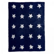 Unamourdetapis - Tapis enfant fait main en coton Ø140cm bleu foncé rond etoile