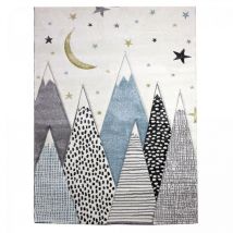 Jadorel - Tapis enfant tissé 80x150 gris et bleu rectangle snowsky