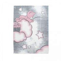 Jadorel - Tapis enfant tissé 160x230 rose et gris rectangle kid sky