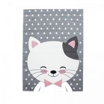 Jadorel - Tapis enfant tissé 120x170 rose et gris rectangle kid chat