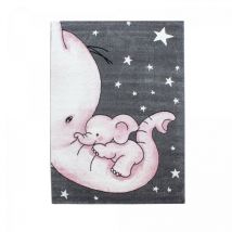 Jadorel - Tapis enfant tissé 120x170 rose et gris rectangle elephant