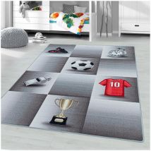 J&kids - Tapis enfant antidérapant football Storado Gris 100x150