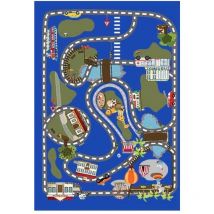 Tapis Enfant Circuit de Voiture 120 x 160 cm - Bleu – Qualité supérieure pour Maison, Appartement, Bureau – Style élégant et durable – Confort