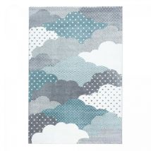 Dezenco - Tapis enfant tissé 80x150 bleu et gris rectangle cloudy