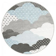 Dezenco - Tapis enfant tissé Ø120cm bleu et gris rond cloudy