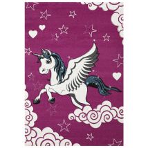 Dezenco - Tapis salon et chambre 160x230 fuchsia rectangle tissé motif enfant licorne