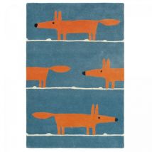 Tapis enfant fait à la main en laine 140x200 bleu et orange MR FOX