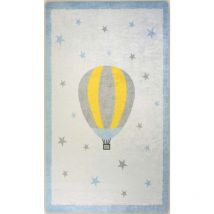 Tapis Enfant mongolfiere 80 x 150 cm - Bleu – Qualité supérieure pour Maison, Appartement, Bureau – Style élégant et durable – Confort optimal,