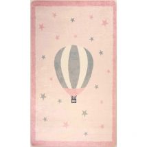 Tapis Enfant mongolfiere 80 x 150 cm - Rose – Qualité supérieure pour Maison, Appartement, Bureau – Style élégant et durable – Confort optimal,