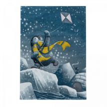 Dezenco - Tapis enfant tissé 160x230 bleu et gris rectangle yelobear