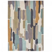 Tapis extérieur kilim 250x350 bleu et beige rectangle TRATTINO