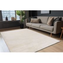 Allotapis - Tapis extra doux en polyester uni rectangle Emotion Blanc 80x150