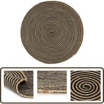 Tapis fait à la main Jute avec design de spirale Noir 90 cm - Tapis De Jute - Tapis Naturel - Tapis Artisanal - Tapis Rond - Tapis Noir