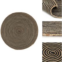 Tapis fait à la main Jute avec design de spirale Noir 90 cm - Tapis De Jute - Tapis Naturel - Tapis Artisanal - Tapis Rond - Tapis Noir
