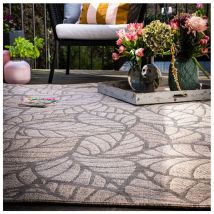 Deladeco - Tapis floral design intérieur et extérieur plat taupe Sahana Taupe 80x150