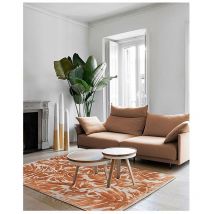 Deladeco - Tapis floral effet 3D laine et viscose design Alyne Terracotta 200x290