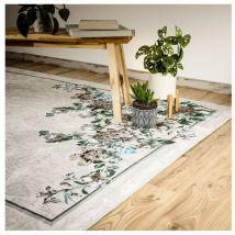 Deladeco - Tapis floral rectangle design lavable en machine Bouquet Crème 80x150
