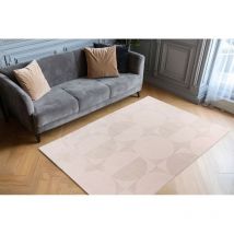 Allotapis - Tapis géométrique avec franges moderne Metric Beige 120x170