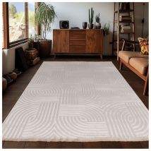 Allotapis - Tapis géométrique effet 3D moderne Olan Beige 240x340
