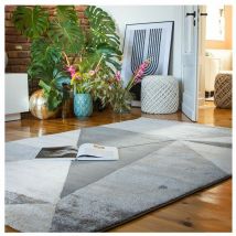 Deladeco - Tapis graphique design rectangle Emy Gris 120x170