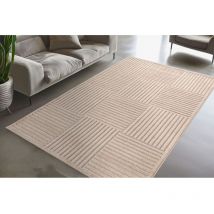Allotapis - Tapis graphique extérieur et intérieur effet 3D design Parma Beige 80x150