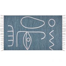 Beliani - Tapis à Pompons Motif Fait Main 80 x 150 cm en Polyester Bleu Yavu