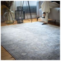 Deladeco - Tapis gris vintage avec franges rayé Pastel Gris 80x150