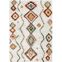 Tapis intérieur shaggy. style berbère. poils longs. crème et multicolore 80 x 150 cm